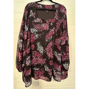 Lane Bryant Plus Size Top Women's Size 28 Black Floral‎ Square Neck